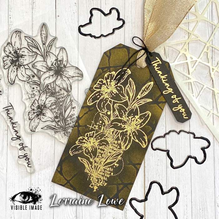 lilies embossed tag